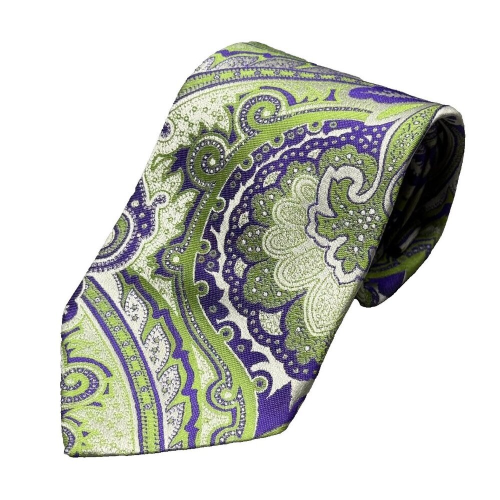 ETRO Milano Tie Jacquard Paisley Woven 100% Silk Made in Italy Green 3.75"